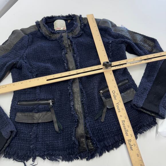 Rebecca Taylor Jacket Womens‎ 6 Blue Boucle Fringe Leather Trim Blazer - Picture 7 of 7